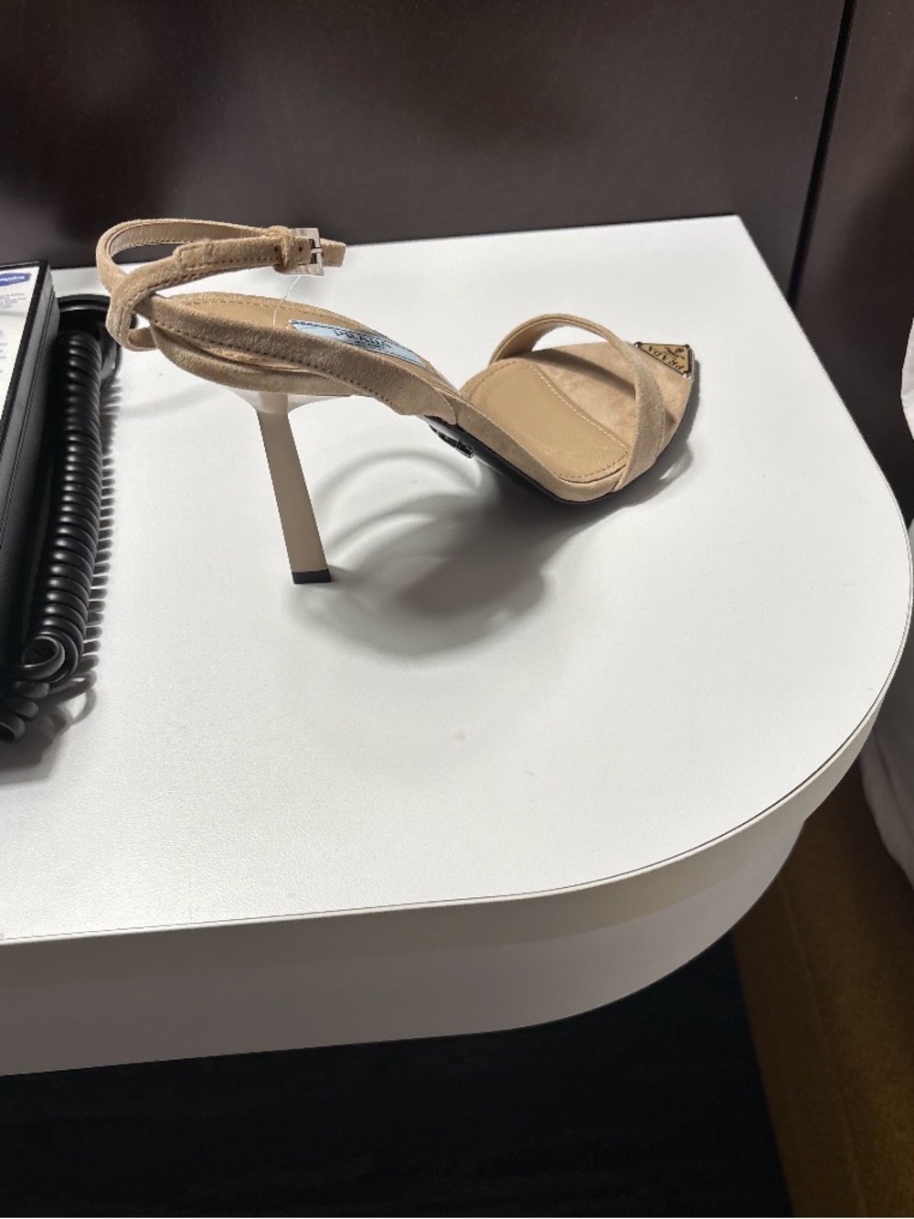 Prada Beige Suede Pointed-Toe Ankle-Strap Heel - Picture 2 of 3